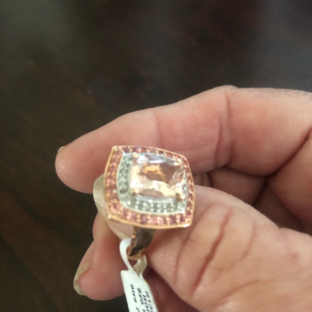 Pink Morganite & Diamonds Rose Gold plated Ring - Picture 7 of 16